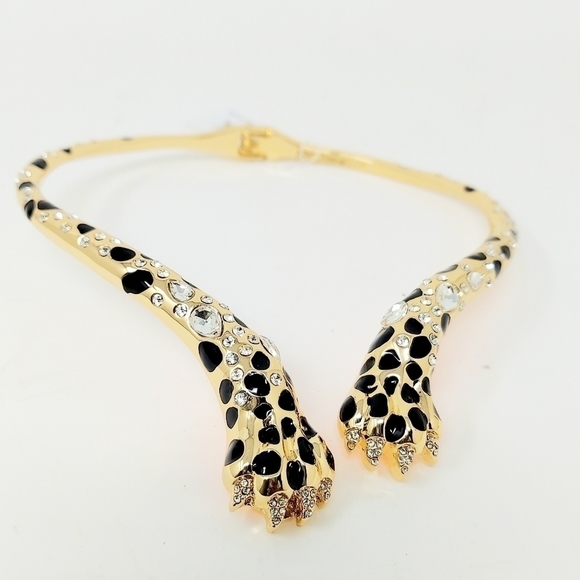 Betsey Johnson Leopard Cat Claw Necklace NWT Gold Black Kitsch Jewelry Collar - Picture 2 of 2